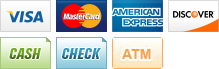 we accept visa, master card, american express, discover, cash, checks, and atm